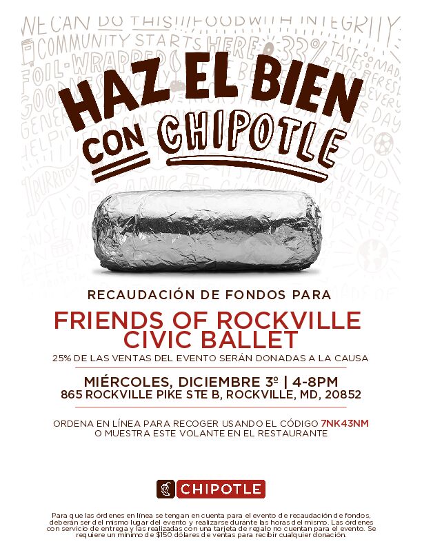 FriendsRcb's tweet image. We've got your dinner plans for next Wednesday December 3! Stop by Chipotle in Wintergreen Plaza between 4-8 PM to grab some delicious food and support the FRCB!  Or Order Online using the code 7NK43NM