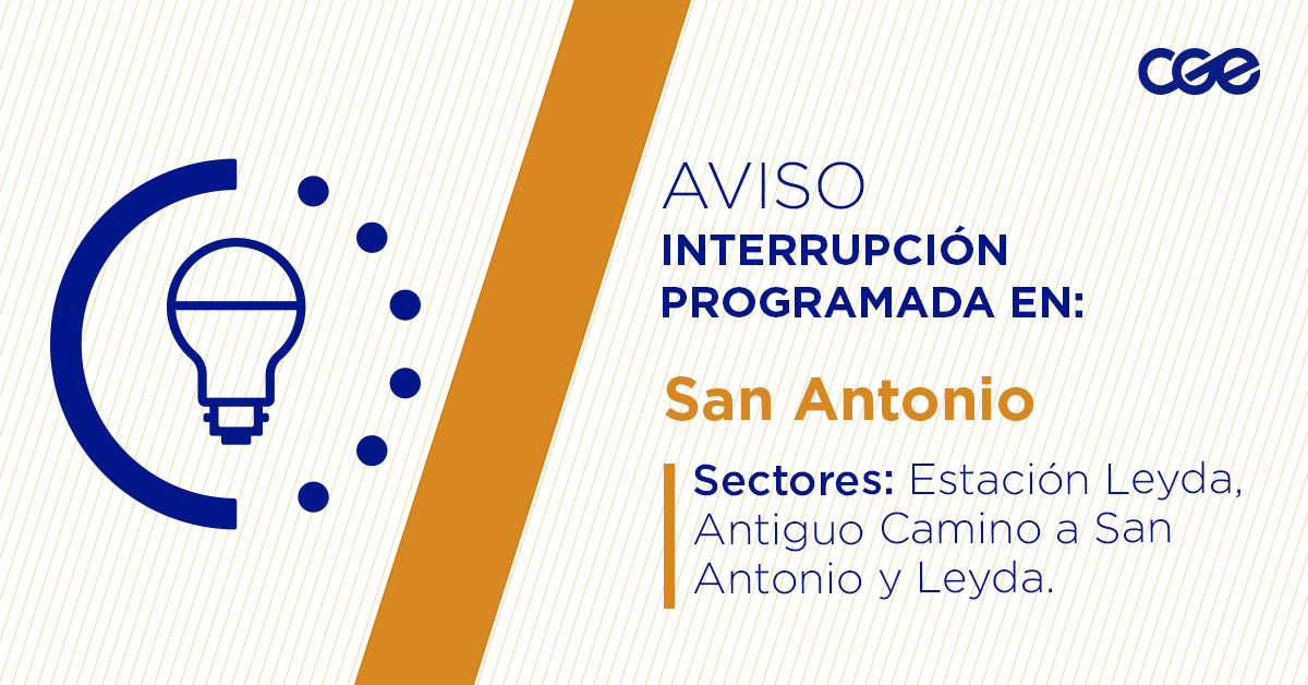 CGE_Clientes's tweet image. Para mejorar la calidad del suministro de nuestros clientes de #SanAntonio, este jueves, entre 10:00 y 13:30 horas, se realizará una #InterrupciónProgramada (sectores en la imagen 👇) debido a trabajos de mejoras. Recuerda desconectar tus artefactos 🔌