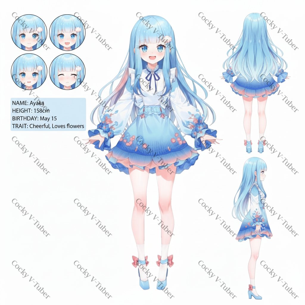 VtCocky's tweet image. Model sheet finished  Perfect for rigging + branding. DM to secure your  commission! #VTuberSheet #VTuberDesign