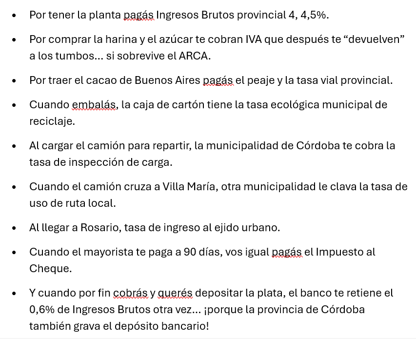 #EconomíadeQuincho Me traje esta perla cordobesa de la realidad productiva. Don Raúl tiene pequeña fábrica de alfajores en Córdoba. Todo hecho a mano, con dulce de leche casero y chocolate del bueno. Sentado con el contador, le pide que le explique xq si vende cada alfajor a