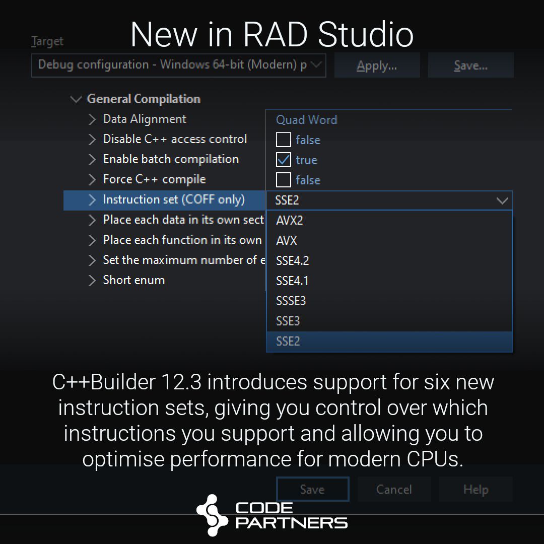 code_partners's tweet image. RAD Studio 12.3 : C++ Instruction Sets

RAD Studio 12.3 extends your ability to optimise your application performance for modern CPUs. Watch this quick overview to see more.

code-partners.com/goto/?topic=ra…

#radstudio #embarcadero #c++builder