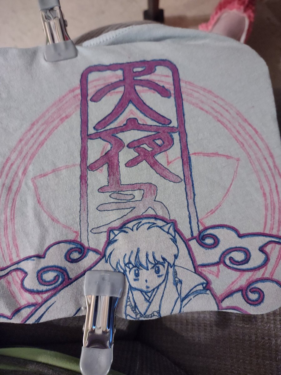 MCtheGirl's tweet photo. I've been working on this #Inuyasha (#amime)  t-shirt of mine, because it is very old and worn down. I am bringing the #colors back and adding some more colors. I'm turning it into a #pillowcase. Photo start. More on Instagram later- https://t.co/swDUMQLAX3