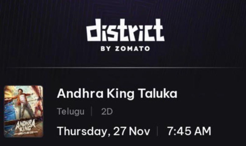 iamjanasenani's tweet photo. My Show Time : 7:45am Today
#AndhraKingTaluka ❤️❤️
#RamPothineni #BhagyashriBorse
#Uppendra @MythriOfficial https://t.co/Adiyor0vUZ