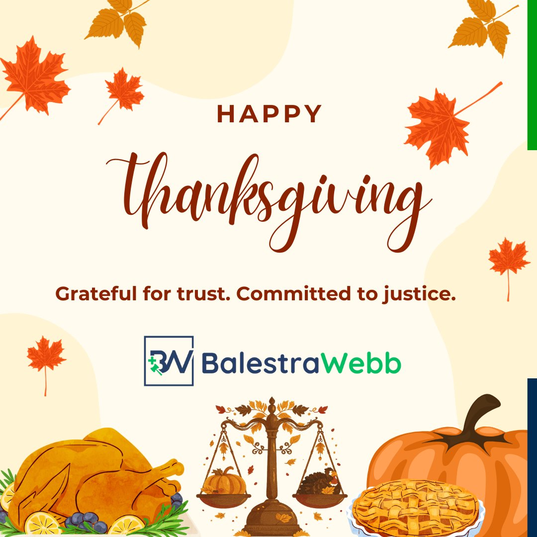 BalestraWebbLaw's tweet image. Happy Thanksgiving from the BalestraWebb Law Family

May your holiday be filled with warmth, gratitude, and time spent with the people who matter most. From our legal family to yours — we appreciate you.

#BalestraWebbLaw #ClientFocused #Thanksgiving2025