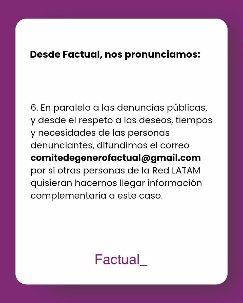 Factual_MX's tweet photo. Comunicado desde Factual sobre las denuncias compartidas en @fotonarcisista hacia Iván Ernesto Reyes, periodista venezolano. 2/2 https://t.co/vlQOKAzbmx