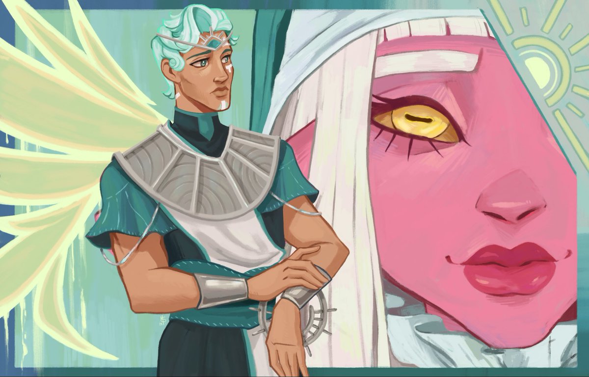 It has been so long since I did a full painting but I wanted to experiment with these two!!

Tyranny and Wick have the BEST colour combos 😍. #criticalrolefanart #CriticalRole #CriticalRoleCampaign4 #wicanderhalovar #tyranny #art #procreateart #illustration