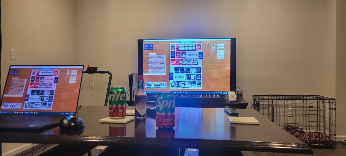 Practicing OPTCG together with <a href="/Y0stwiththeMost/">Austin Yost</a> on the big screen like we used to do on MTGO. 🥰