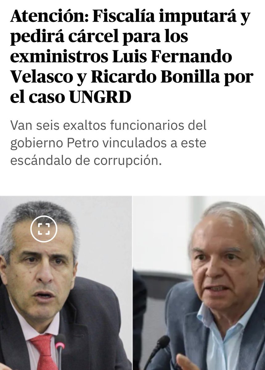 Ricardo Bonilla y Luis Fernando Velasco serán imputados por corrupción en la UNGRD. Tarde, muy tarde. La Fiscal de bolsillo de <a href="/petrogustavo/">Gustavo Petro</a>, Luz Adriana Camargo cree que con un par de titulares vamos a olvidar su silencio frente a los vínculos del Gobierno con criminales. No se