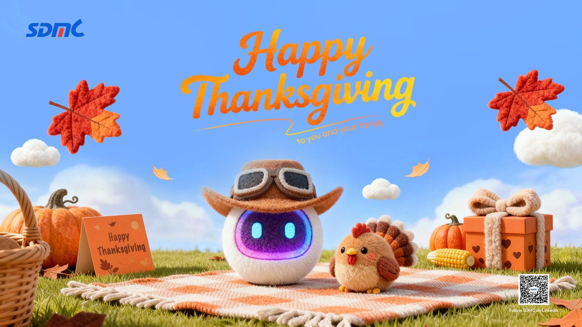 sdmctech's tweet image. Warm Thanksgiving wishes from SDMC!

To our valued customers, dedicated partners, and all friends—we are deeply grateful for the role you play in our story.

May your Thanksgiving be abundant with comfort, laughter, and the company of those who matter most!🍁

#Thanksgiving #SDMC