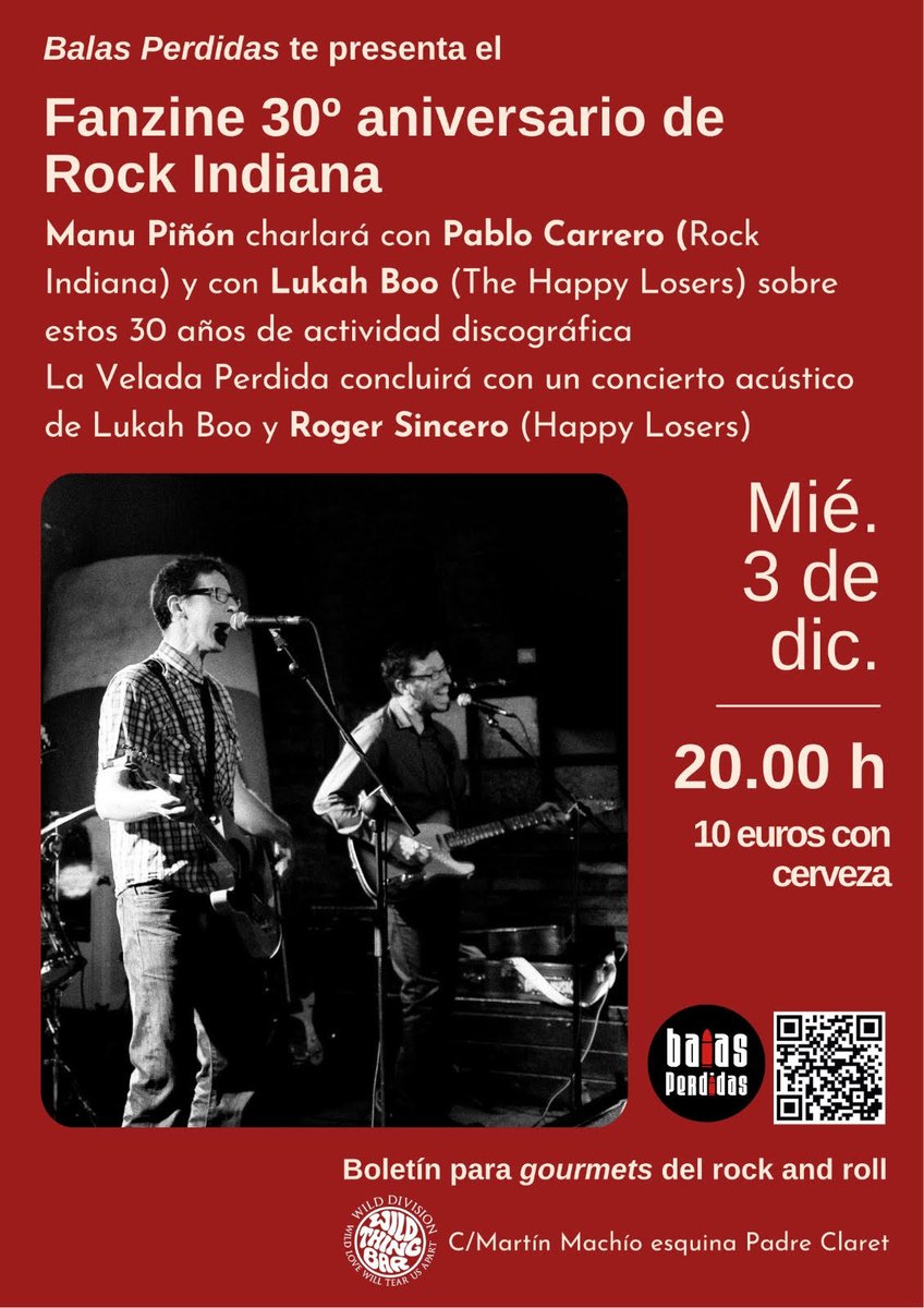 Manu Piñón charlara con Pablo Carrero y Lukah Boo sobre los 30 años de actividad discográfica :La Velada Perdida concluirá con un concierto acústico de Lukah Boo y Roger Sincero (Happy Losers )