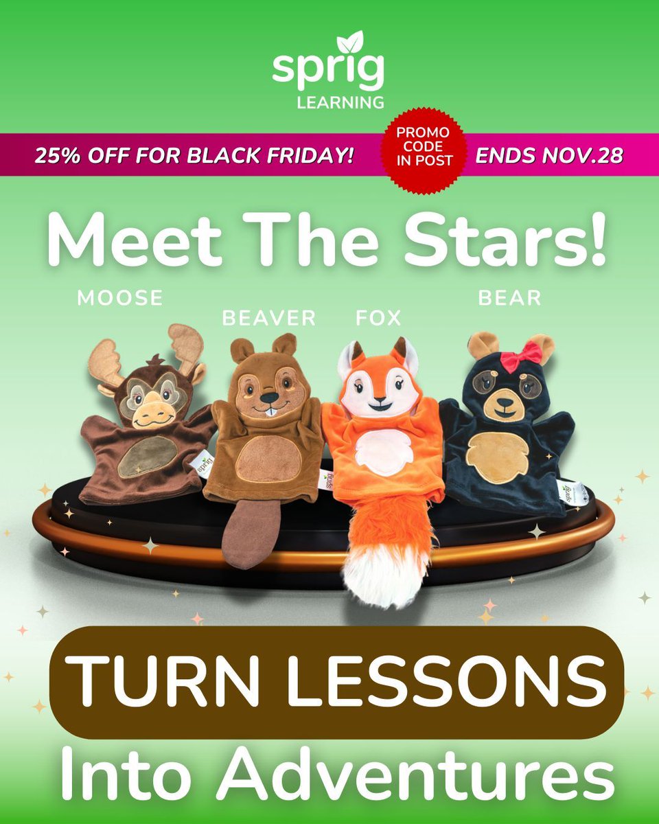 SprigLearning's tweet image. Meet the four loveable stars of your classroom storytime. Each has its own story, inviting children to explore language &amp;amp; curiosity.Head to the Sprig Store for your hand puppet pack: buff.ly/4FcXqE5 

25% off! Use the code 25OFF during checkout.

#HandPuppets #BlackFriday
