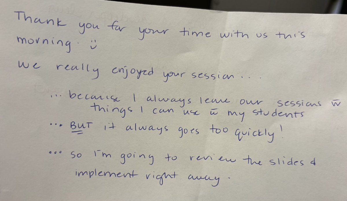 Today was a first.❤️
A wonderful group of teachers used a new TWR strategy in their thank you and end of the day Exit Ticket: 

We really enjoyed your session BECAUSE…we always leave our sessions with things we can use with our students. 

We really enjoyed your session BUT…it