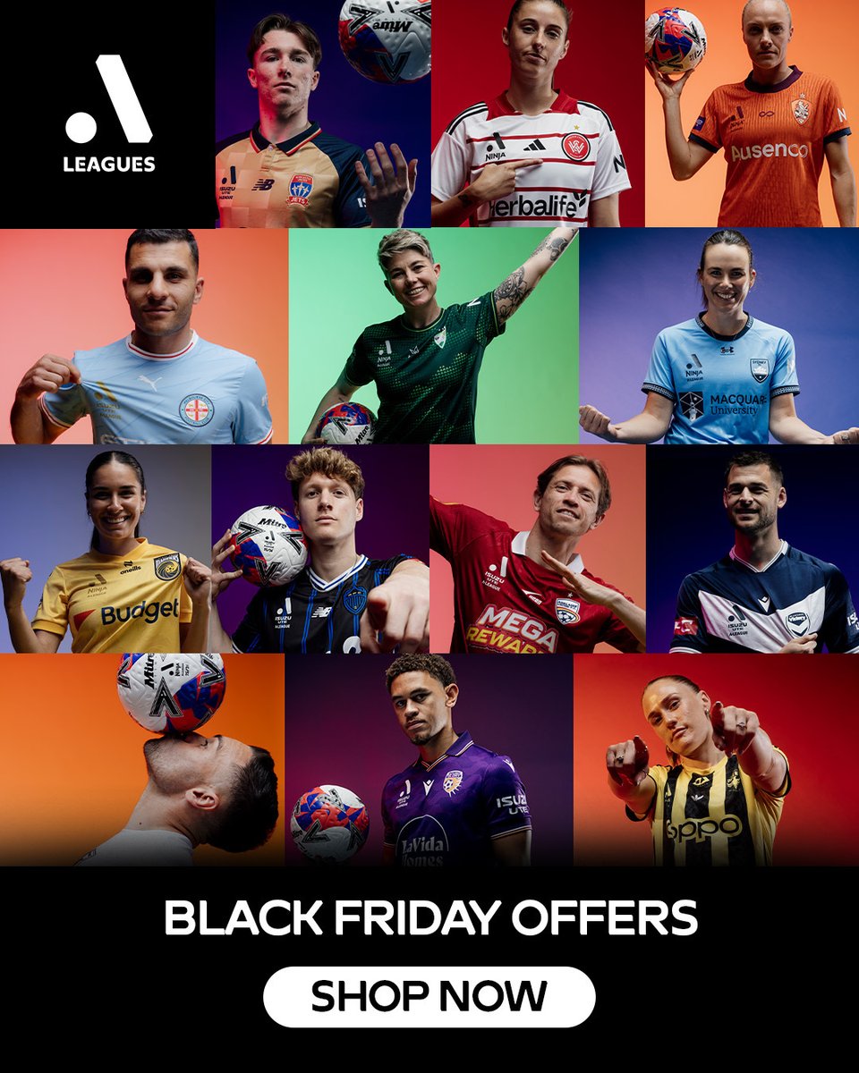 A-Leagues fans, the time is NOW to get your hands on some incredible Black Friday offers from our clubs 🛍️⚫️🔥

For a limited time only, awesome deals on tickets AND merch are available via our A-Leagues Merchandise hub.

Whether you’re gifting or getting for yourself, there’s
