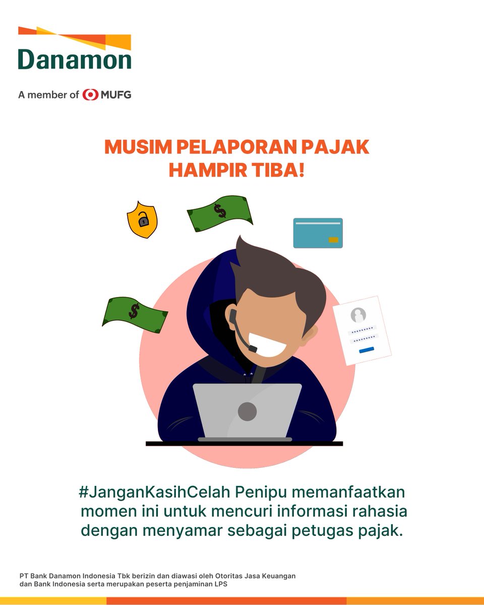 danamon's tweet image. Waspada jika dihubungi melalui telepon atau pesan yang menyertakan link atau file .APK!

Modus ini bertujuan untuk menyebarkan malware yang dapat mencuri data perbankan. File .APK sangat tidak umum dikirimkan instansi resmi.