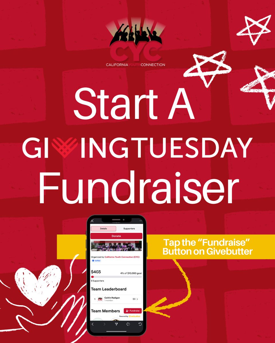 CalYouthConn's tweet image. #GivingTuesday is TOMORROW 12/2/25, and we hope you can join #CYC on the biggest day of giving 🗓 Donations will go towards our annual Day at the Capitol conference 🏛 Start your fundraiser here ➡️ givebutter.com/cyc-givingtues… 
#Nonprofit #FosterCare #JuvenileJustice