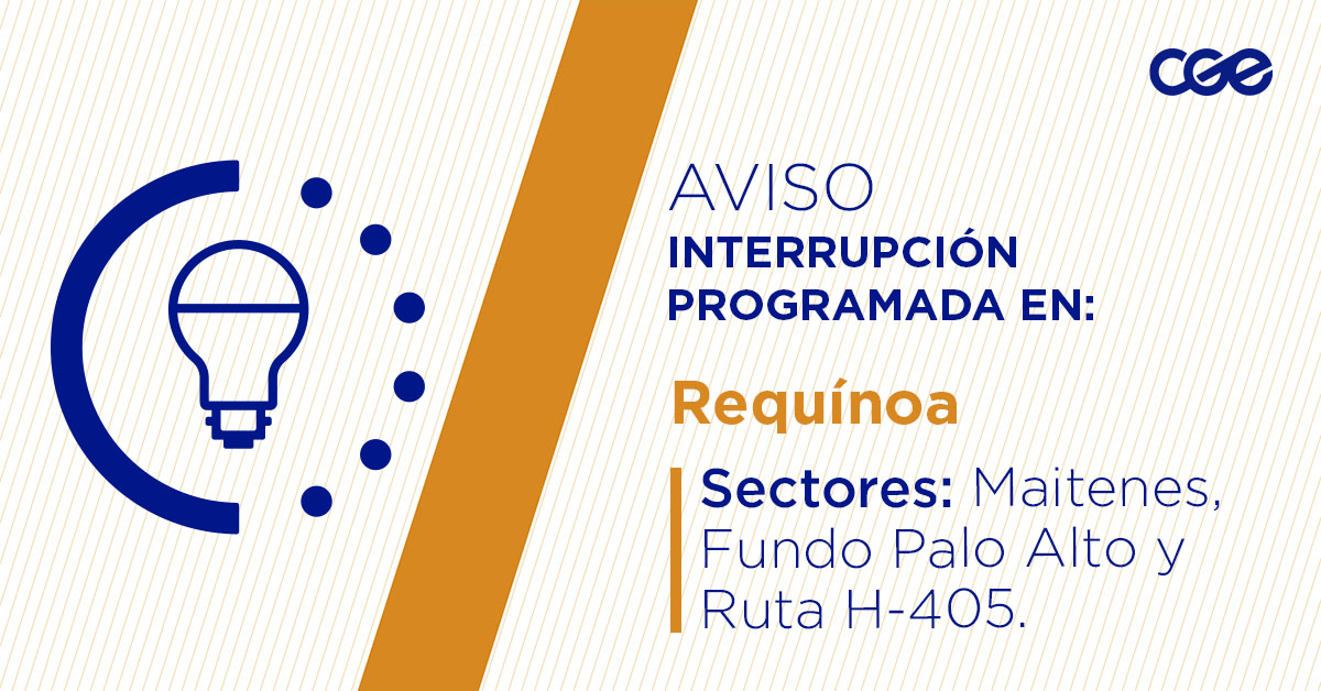 CGE_Clientes's tweet image. Para mejorar la calidad del suministro de nuestros clientes de #Requínoa, este viernes, entre 10:30 y 16:30 horas, se realizará una #InterrupciónProgramada (sectores en la imagen 👇) debido a trabajos de mejoras. Recuerda desconectar tus artefactos 🔌