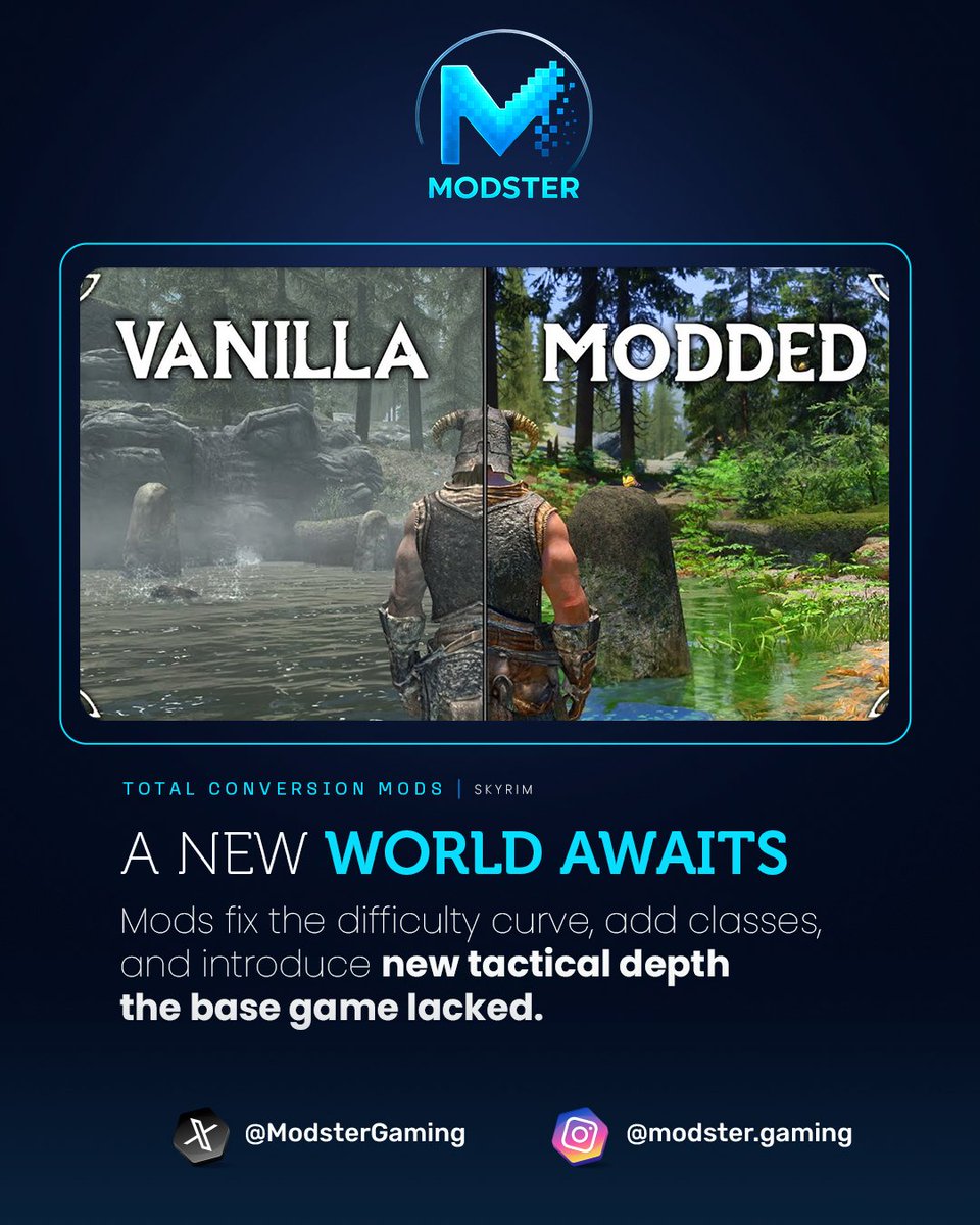 ModsterGaming's tweet image. 🤯 IS THIS A NEW GAME? Absolutely NOT!

This is a Total Conversion Mod—an entirely new RPG built on the engine of the original title!

Enderal, built within Skyrim, features new lore, massive maps, and full voice acting. These aren&apos;t just tweaks; they are proof that…
