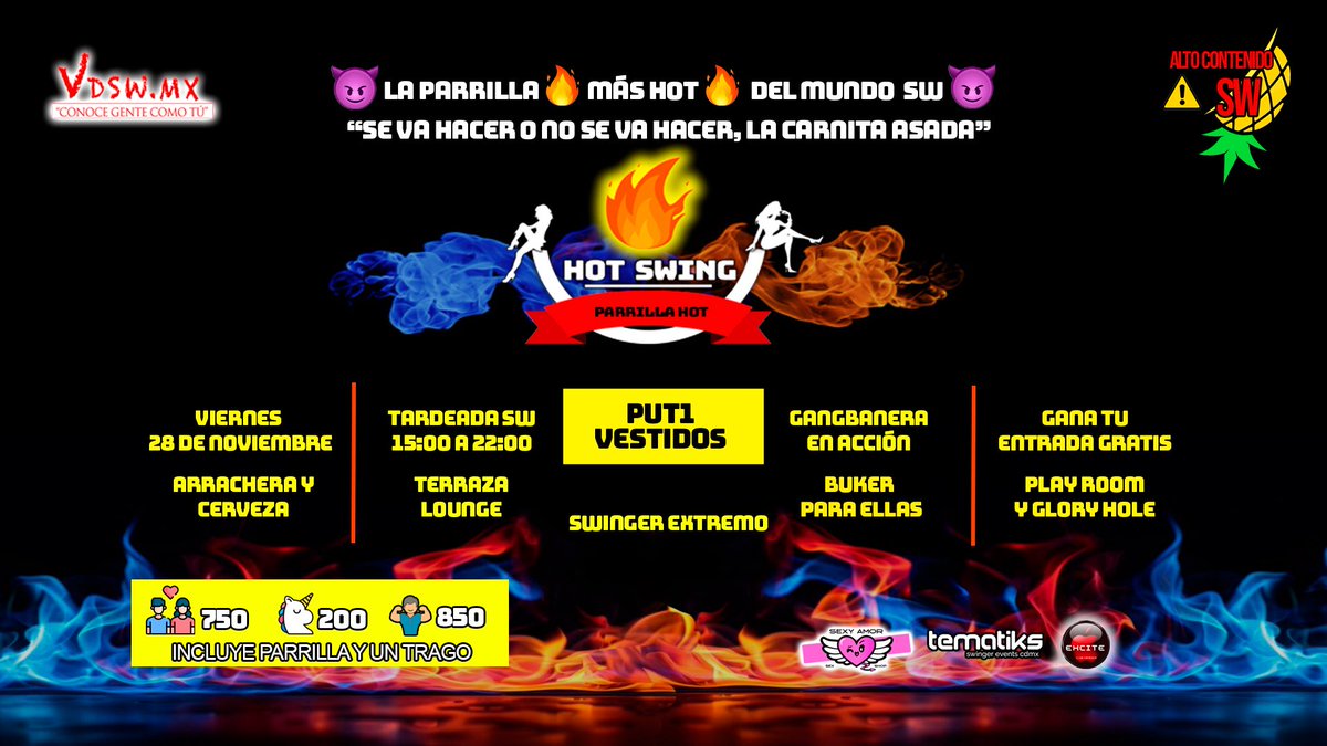 🚨La parrilla🔥MÁS HOT🔥del MundoSW😈
🌟Presenta: 💋Fiesta de PUT1 vestidos 
♦️ÚLTIMOS ACCESOS♦️ÚLTIMOS ACCESOS ♦️

🗓️Vie/28Nov🌤️TARDEADA 15-22hrs.
🌞📍Terraza Lounge/RomaSur🎧DJTematiks 
🔴Parrilla y trago de cortesía INCLUIDO🔴
🥃Shots de TEQUILITA cortesía 
💵GANA acceso