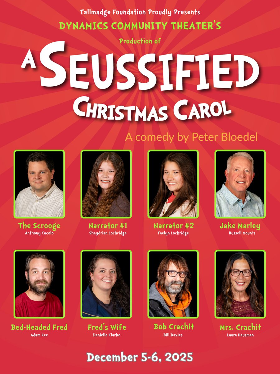 DynamicsTheater's tweet photo. Meet our Cast for A Seussified Christmas Carol! Opening Night is next Friday.  Kick off your holidays and get Seussified!!!!  Best seats online (link in comments) or at the Box Office 1 hr prior to showtime. THS Auditorium 140 N Munroe Rd Tallmadge 
December 5 and 6 only! https://t.co/qp2ZGDJHsF