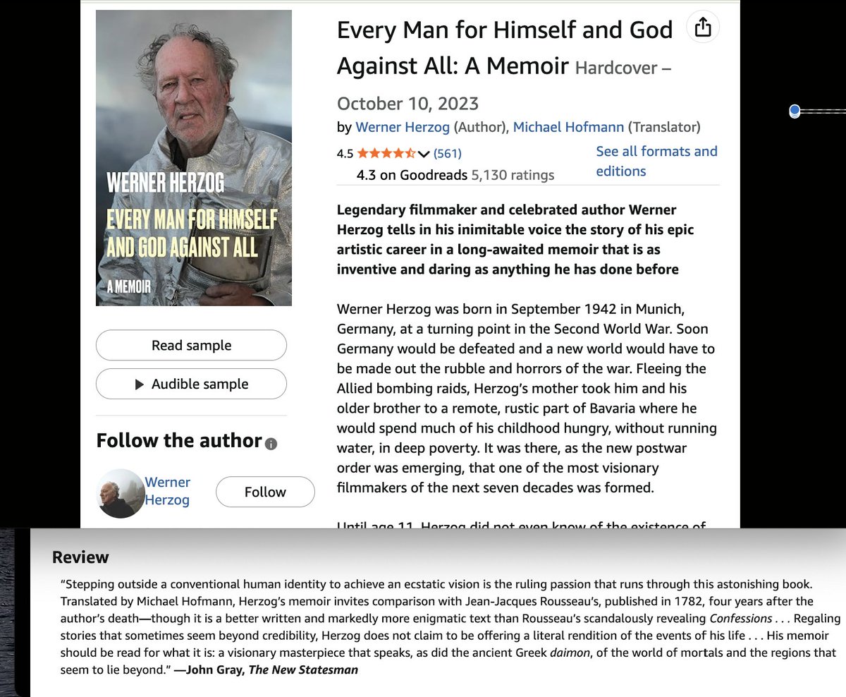 this is quite the review of Werner Herzog's book

John Gray says it's "better than Rousseau"

Gray was my philosophy tutor for a couple of years at Oxford, let's just say that he wasn't quite as complimentary about my writing... ☹️