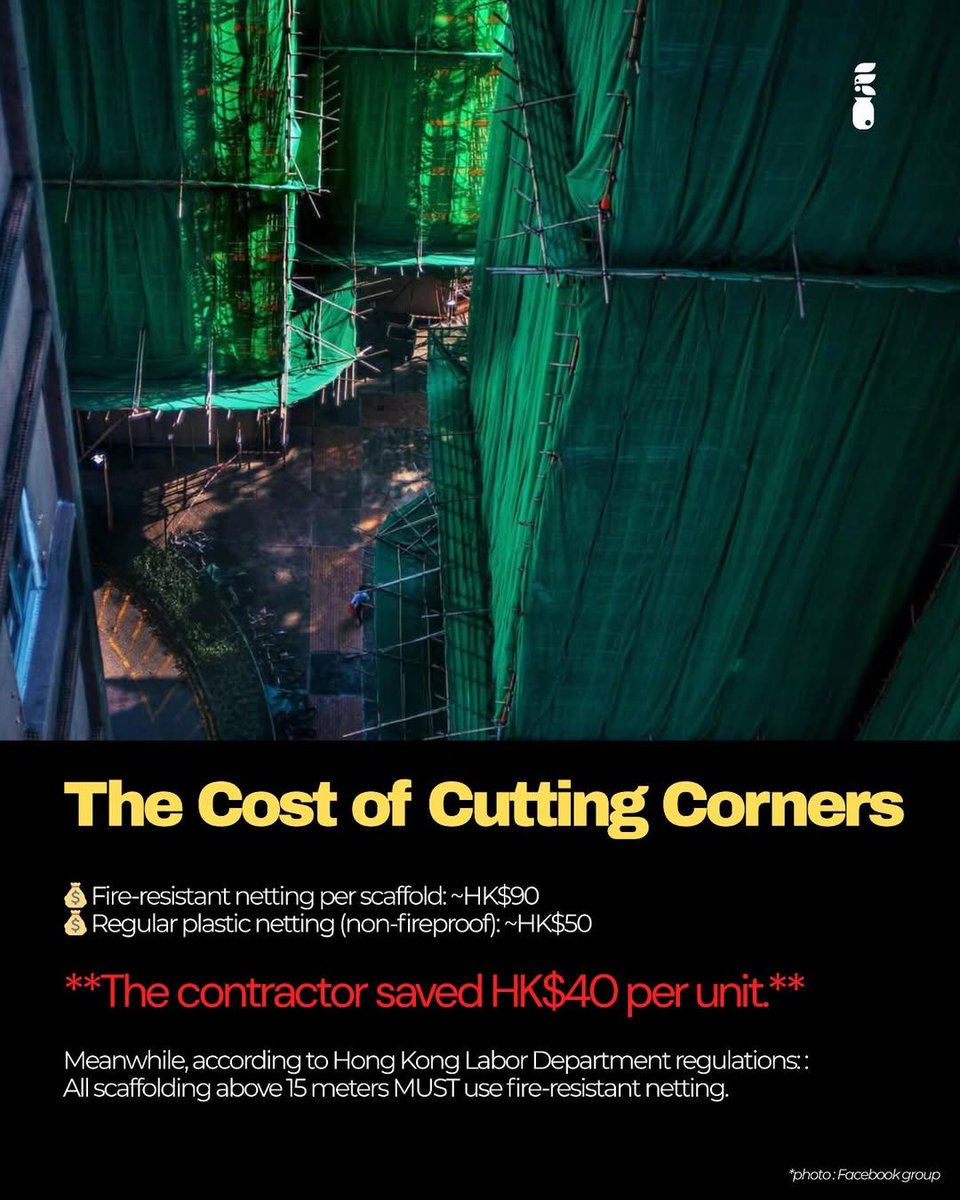 <a href="/CNN/">CNN</a> To all who is still blaming the bamboo scaffolding, the root cause is the negligence of government regulatory bodies and corruption of property management company, while cutting corners using non-compliant scaffolding net for the renovation work