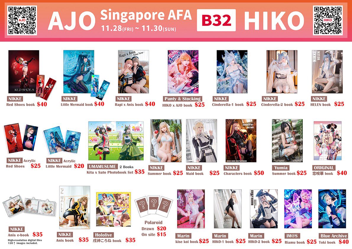 AFA - ANIME FESTIVAL ASIA 2025
28．29．30 NOVEMBER 2025

Booth 【Ｂ32】 - TW COS
阿兆 &amp; HIKO book list is here✨
.
#AFASG25