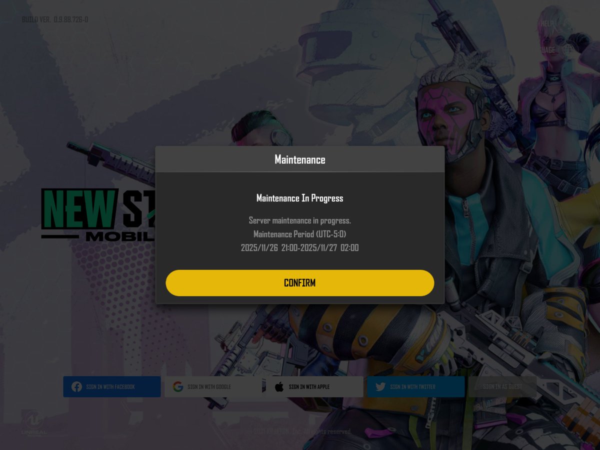 Maintenance Alert 🚨🚨🚨 <a href="/NEWSTATEMOBILE/">NEW STATE MOBILE</a> Battlegrounds have now gone into maintenance!!!🔥🔥🔥

<a href="/STATEXiaoGu/">STATE小顾Zzz</a> <a href="/EscapingKid/">Gab</a> <a href="/m8pel/">‏ٰ</a> 

#NewStateMobile #Maintenance #Update