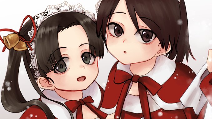 綾波&amp;敷波のメイドサンタさんなクリスマスイラストを描かせていただきました! クリスマスが近くなってきてクリスマスイラストが続いていてとても気分が昂揚しています ありがとうございます! #Skeb #Commission から