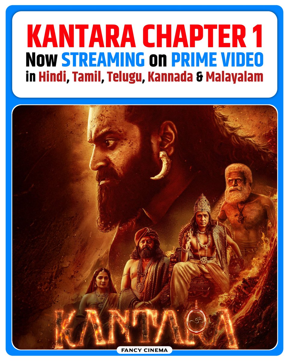 Fancycinema's tweet image. #KantaraChapter1 Now Streaming on Prime Video💥🏹 

#StreamingNow #PrimeVideo
#RishabShetty #RukminiVasanth 
#KantaraALegendChapter1