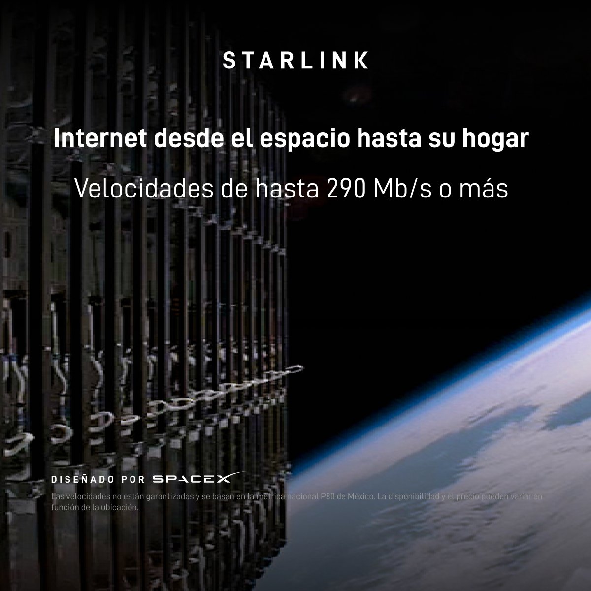 Starlink's tweet photo. La conexión a internet de alta velocidad de Starlink está disponible en su zona.

Obtenga velocidades de hasta 290 Mb/s o más para ver sus series y deportes favoritos, trabajar desde casa, navegar por las redes sociales y mucho más.