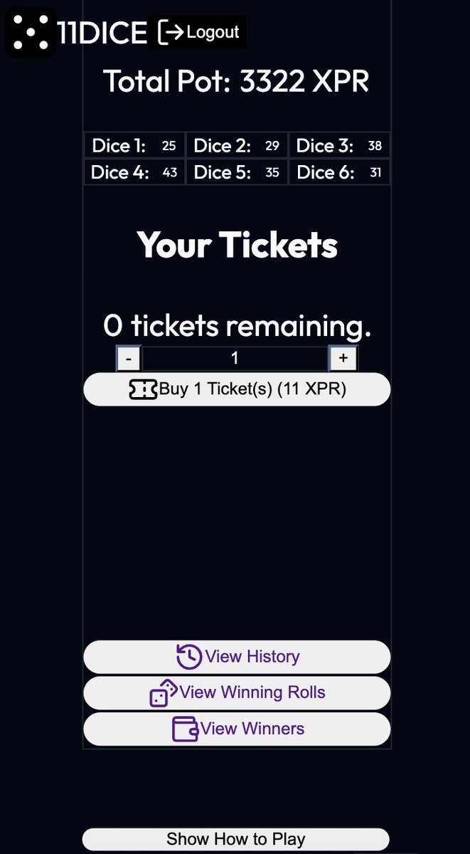 11dicexpr's tweet image. Add how to play.
Current Total pot : 3322 XPR
#XPRNetwork 
11dice.xyz powered by @XPRNetwork