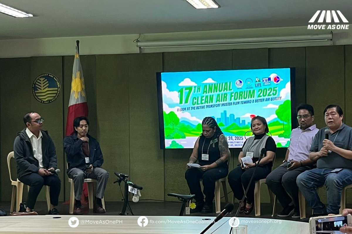 MoveAsOnePH's tweet image. Dumalo si Lou Gepuela, Move As One Road Safety Coordinator, sa 17th Annual Clean Air Forum 2025, kung saan tinalakay ang papel ng Active Transport Master Plan sa pagpapabuti ng kalidad ng hangin. 🌱🚲