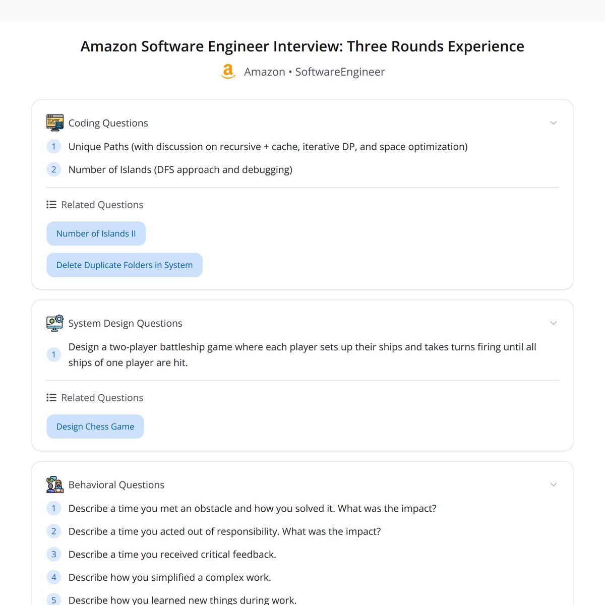 bugfree_ai's tweet photo. Bugfree user aced the Amazon SDE interview!  
3 rounds: behavioral, system design (Battleship), coding (Unique Paths, Number of Islands).  
Prep &amp; adaptability were key!  
#AmazonInterview #TechCareers https://t.co/8XDoqpO9RY