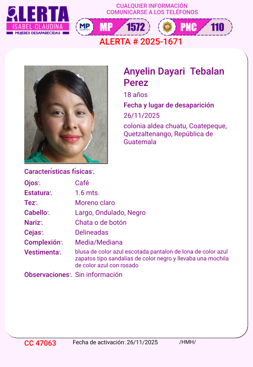 isabel_claudina's tweet image. #AlertaIsabelClaudina
📷 Ayúdenos a encontrar a
Anyelin Dayari Tebalan Perez
Cualquier información comunicarse al teléfono  📷 1572
Gracias por difundir esta información📷
