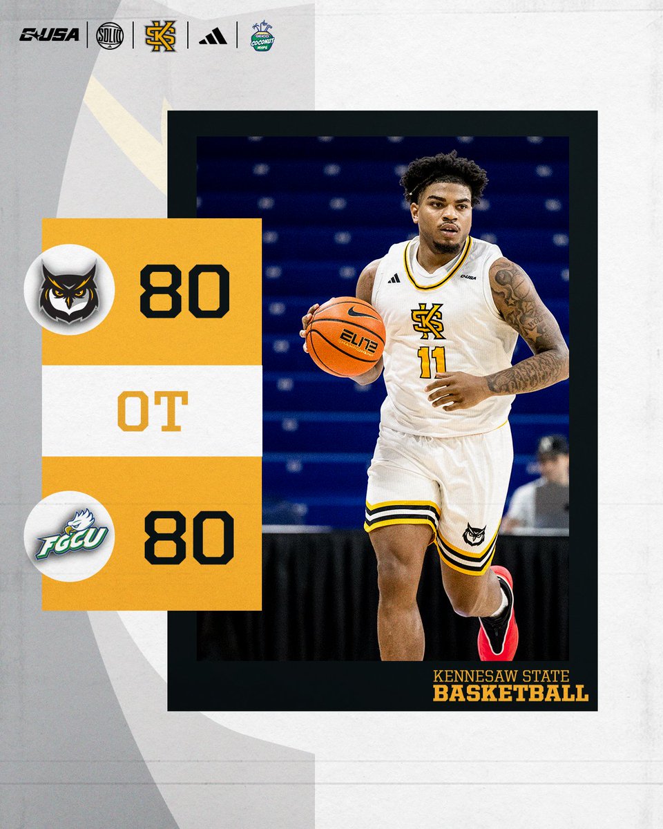 KSUOWLSMBB's tweet image. The Owls are going to OT for the second time in three days!

#GEICOCoconutHoops 
#SOLID | #HootyHoo 🦉