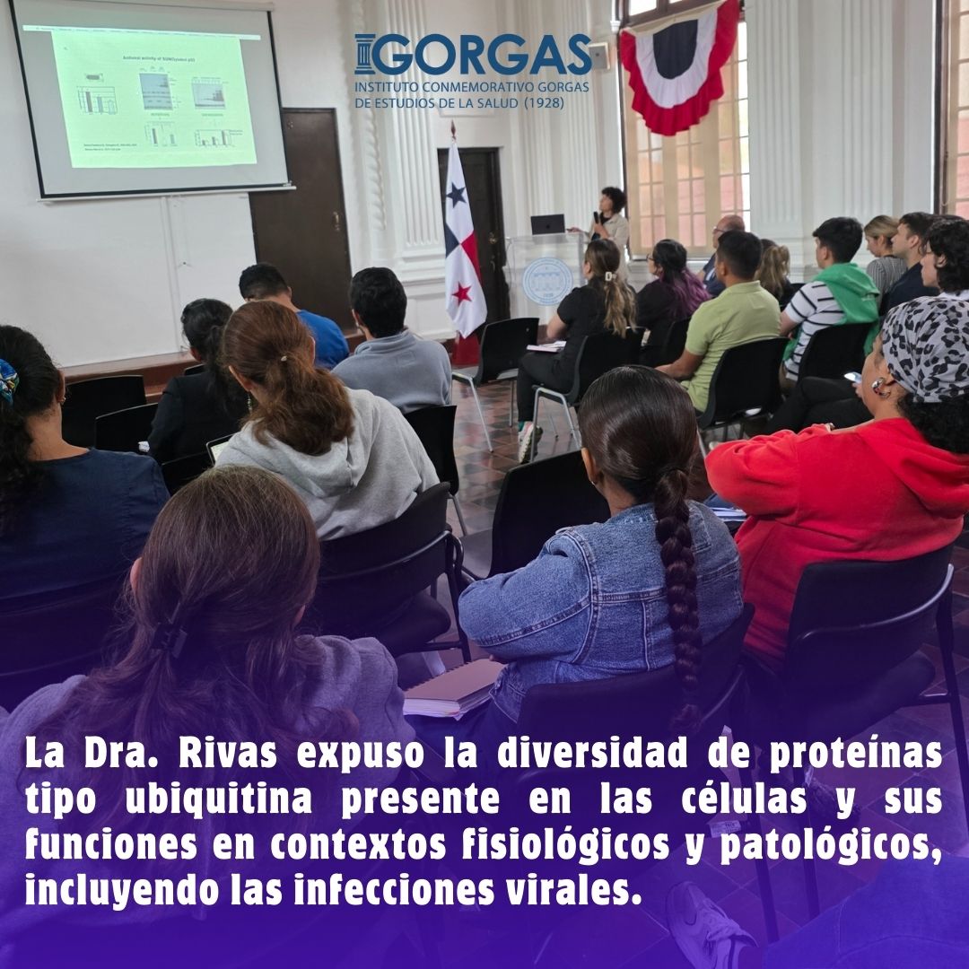 InstitutoGorgas's tweet photo. En esta conferencia, la Dra. Rivas nos llevó a explorar el fascinante mundo de las proteínas tipo ubiquitina y su papel clave dentro de la célula. Explicó cómo estas moléculas participan tanto en procesos normales como en situaciones patológicas, incluyendo infecciones virales. https://t.co/zCU2PTibHi
