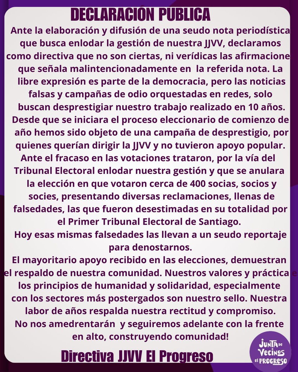 JJVV El Progreso Stgo Centro tweet media