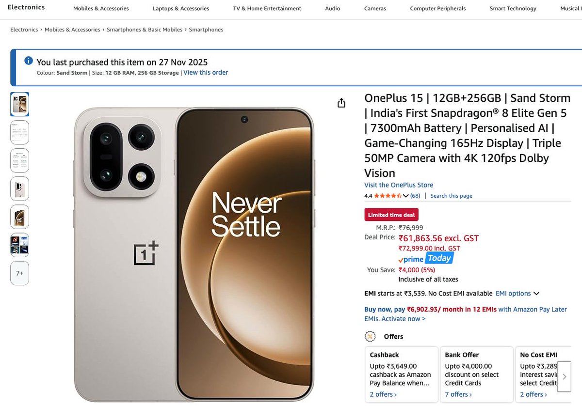 geekyranjit's tweet image. Good Morning, So I have done it purchased the Oneplus 15 for review via amazon amzn.to/4p9f2ms thought as most of the other recently launched Snapdragon 8 Gen 5 phones are so close to it&apos;s pricing,  makes sense to review it.

Should be delivered tonight!

Shooting the…