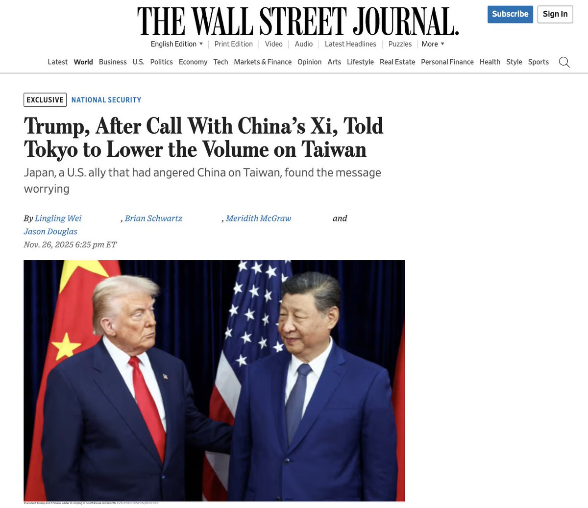 wangjupaian's tweet image. 【WSJ独家证实：特朗普电话高市时，婉劝她勿激怒北京】

根据华尔街日报27日独家消息
刚刚特朗普与高市早苗通电话之时
确实建议她在谈论台湾主权问题时别刺激北京。

知情的日本官员和一位美国消息人士强调。
特朗普的建议比较委婉。
并没有强硬要求她收回言论。

一位接近白宫的人士表示。…