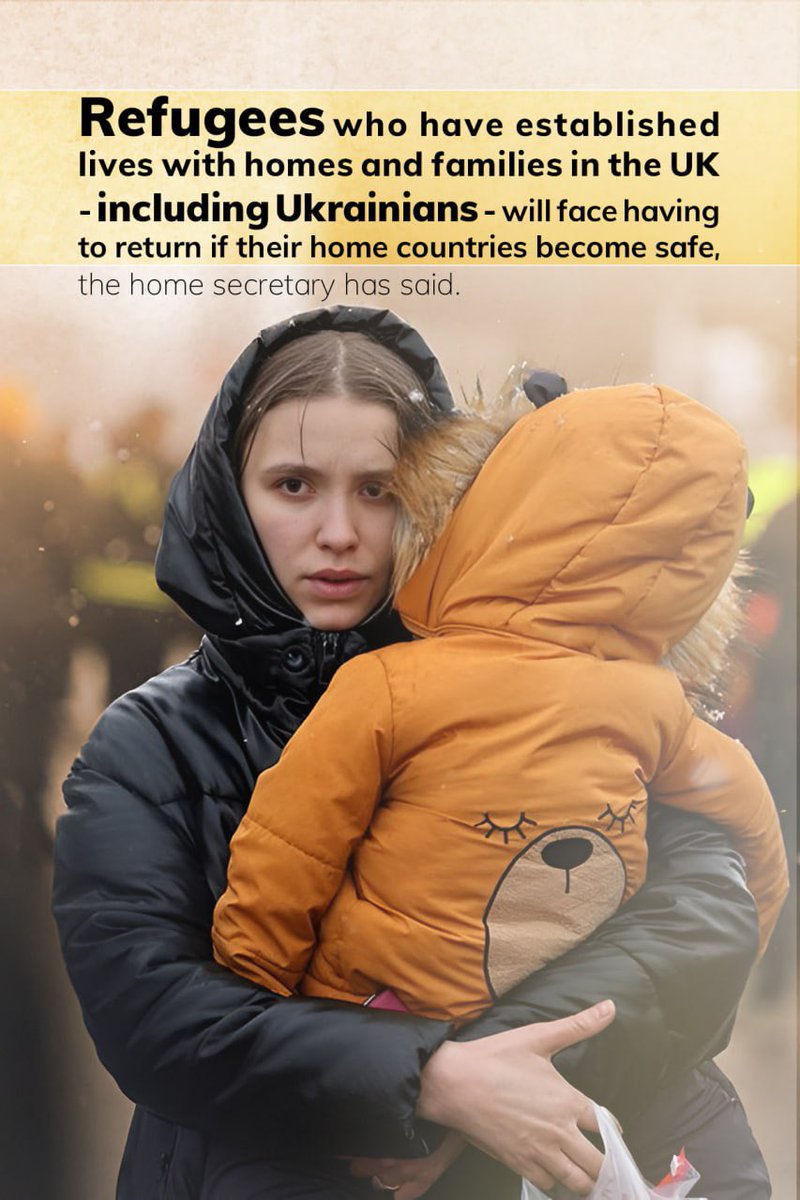 Bebjamiiin's tweet image. Refugees who have established lives with homes and families in the UK – including Ukrainians – will face having to return if their home countries become safe, the home secretary has said.
#Refugees #Ukrainians #return #UK #home