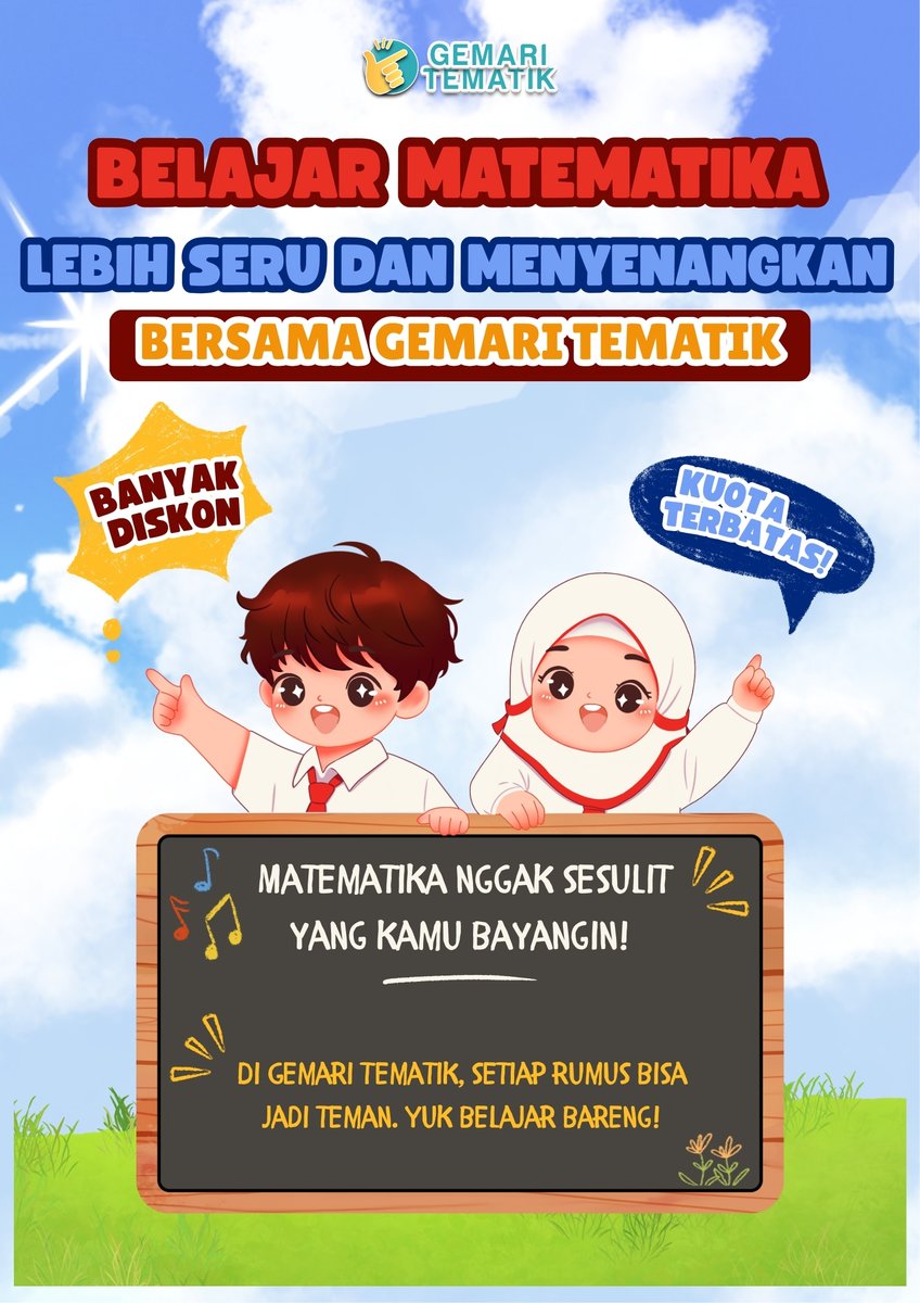 GemariTematik's tweet image. 📘🔥 Matematika nggak sesulit yang kamu bayangin! Di Gemari Tematik, setiap rumus bisa jadi teman. Yuk belajar bareng!
#MathIsFun #GemariTematik