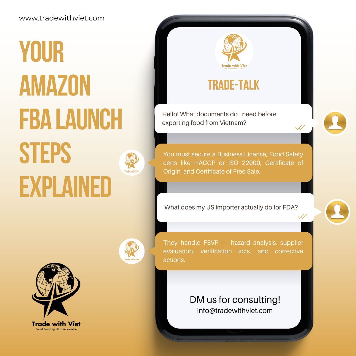 TradewithViet's tweet image. Launching food products from Vietnam to Amazon FBA requires 3 phases: Vietnam export docs, US FDA + FSVP compliance, and Amazon approval.
#TradewithViet #AmazonFBA #VietnamExport