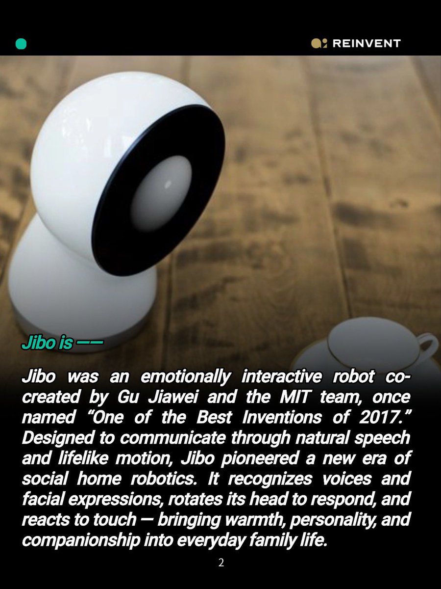 AI_Reinvent's tweet image. Meet Jibo — the most conversational home robot ever made. 🤖❤️

🔥 Why it’s cool:
✓ Emotional AI
✓ 360° motion &amp;amp; sound tracking
✓ Natural touch &amp;amp; speech interaction
✓ Awarded TIME’s Best Inventions of 2017

#Jibo #socialrobot #AIcompanion #emotionalAI #robotics #AI