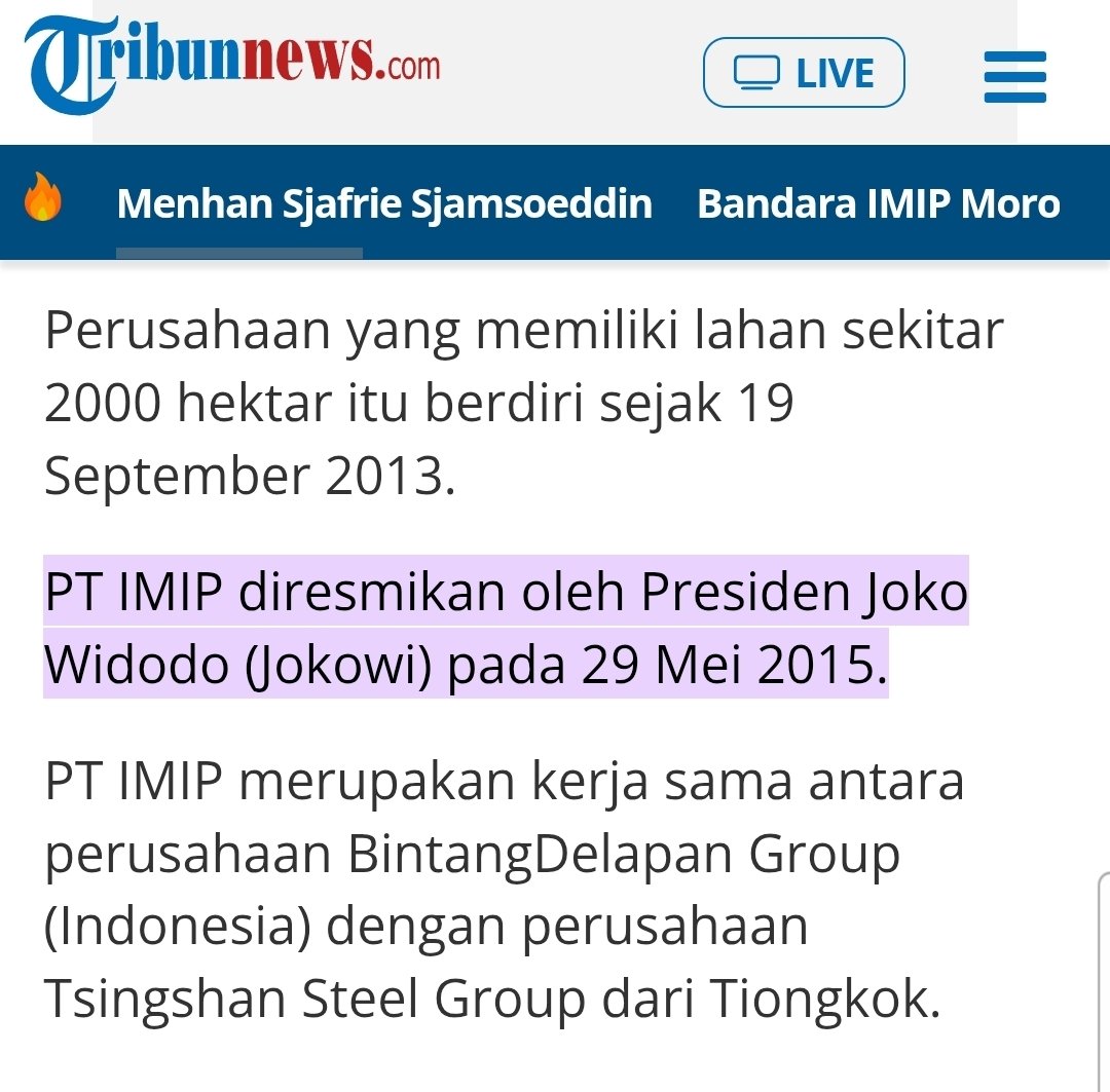PaltiWest's tweet photo. Hoax Kalau Jokowi Tidak Meresmikan Bandara IMIP di Morowali!!!

Jokowi Meresmikan PT IMIP pada 29 Mei 2015 yang dilengkapi dengan sejumlah fasilitas seperti Bandara, Pelabuhan Laut, dan bahkan PLTU (Batu Bara). Ini artinya Jokowi bukan hanya Meresmikan Bandara PT IMIP tetapi seluruh fasilitas yang dimiliki oleh IMIP..

Pembelaan PSI bahwa Jokowi tidak Meresmikan Bandara IMIP Morowali tidaklah benar karena jelas Jokowi yang Meresmikan PT IMIP dengan semua fasilitasnya..

Dan masak iya, selama Jokowi memimpin Bandara kelas internasional tanpa imigrasi dan bea cukai terus beroperasi?!

Semoga Pak Sjafrie Sjamsoeddin dan Pak Prabowo berani menertibkan Bandara tersebut demi kedaulatan Indonesia..