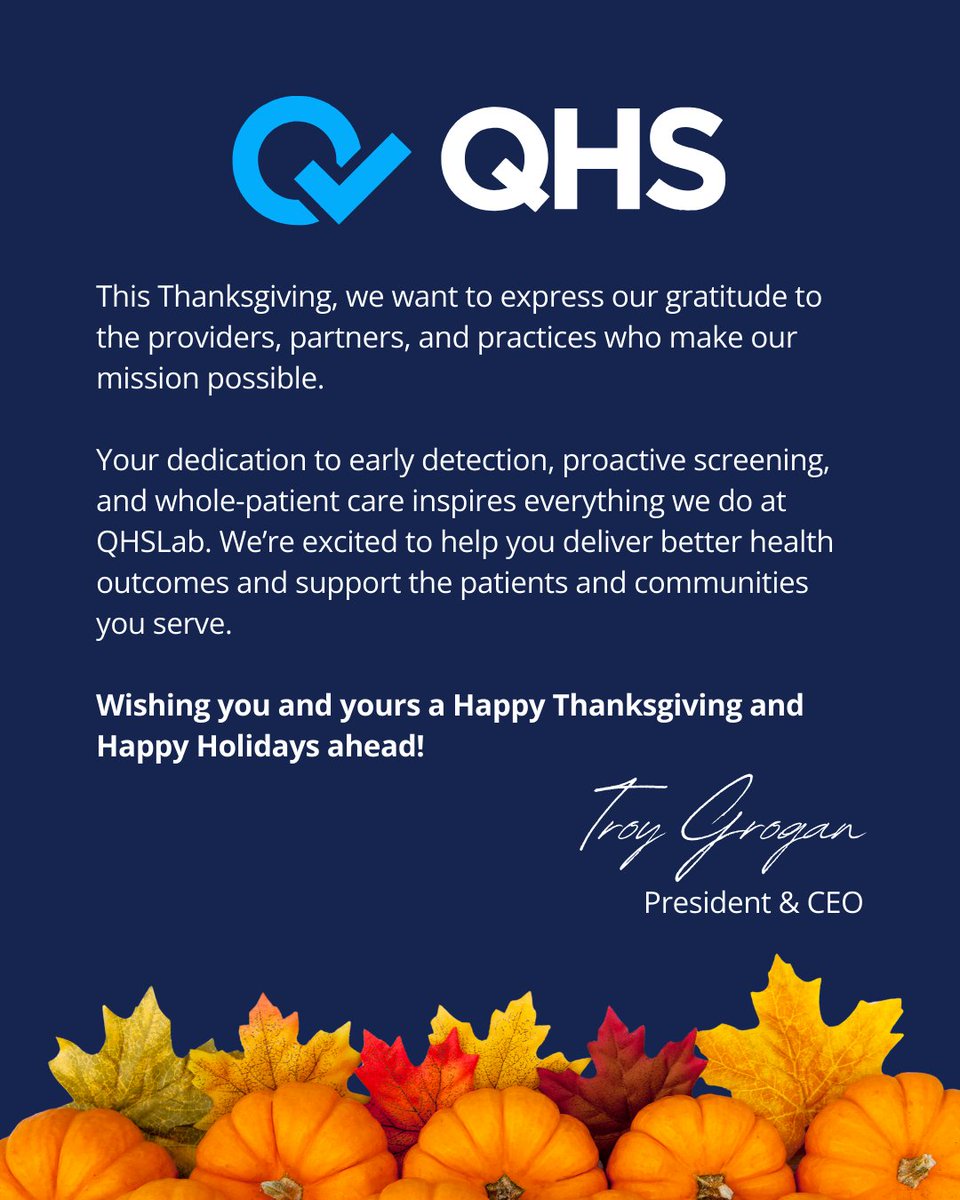 QHSLabInc's tweet photo. From all of us at QHSLab, Happy #Thanksgiving!
.
.
.
#Thanksgiving #Gratitude #HealthcareProviders #PreventiveCare #DigitalHealth #QHSLab #PopulationHealth #PrimaryCare #PatientCare $USAQ https://t.co/ZFa03NGcvu