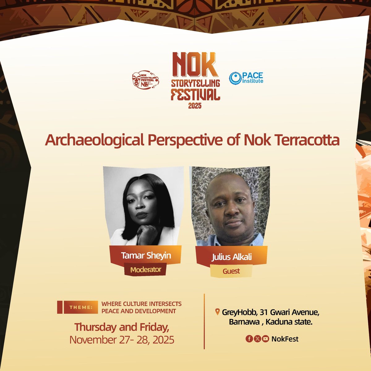 This conversation, hosted by Tamar Sheyin, features Julius Alkali as they explore archaeological perspectives on Nok terracottas. The pop-up panel aims to examine Nok culture in relation to Bernard Fagg’s discoveries and their significance for