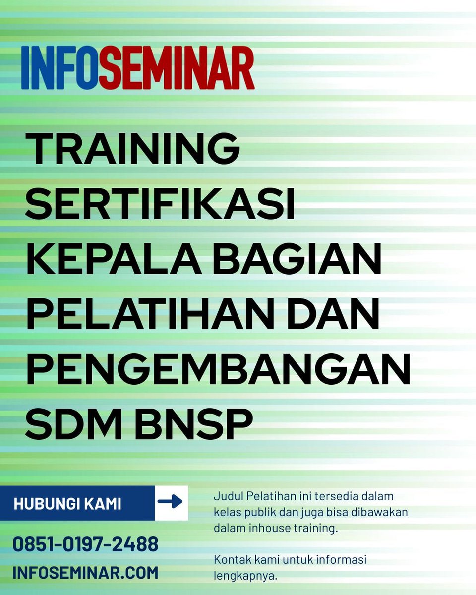 Training Sertifikasi Manajer Pelatihan dan Pengembangan SDM BNSP. Training Sertifikasi Kepala Bagian Pelatihan dan Pengembangan SDM BNSP. informasi-seminar.com wa.me/6285101972488 #bnsp #sertifikasibnsp #pelatihansdm #pengembangansdm #jakarta #infoseminar #manajersdm