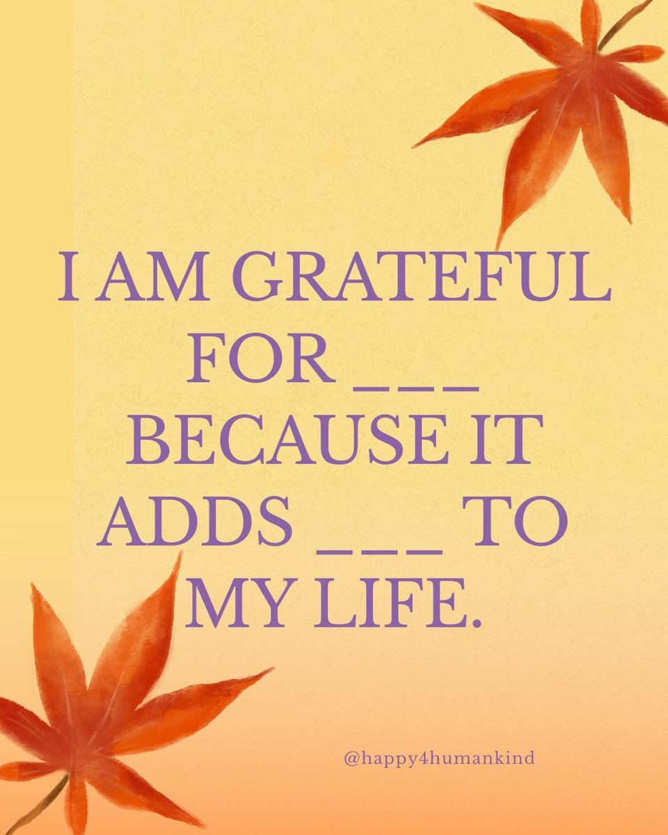 Happy4Humankind's tweet image. Try this prompt today:
“I’m grateful for ___ because it adds ___ to my life.”
Name it. Feel it. Let it land. 💛
#mentalwellness #selfreflection #happinesstools