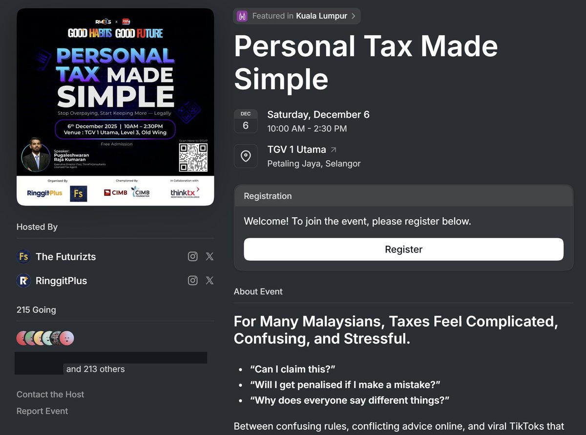 TheFuturizts's tweet image. 215 people have already RSVP-ed for our upcoming tax workshop.

Are you coming? 👀

Register for free here: luma.com/p449g2lp