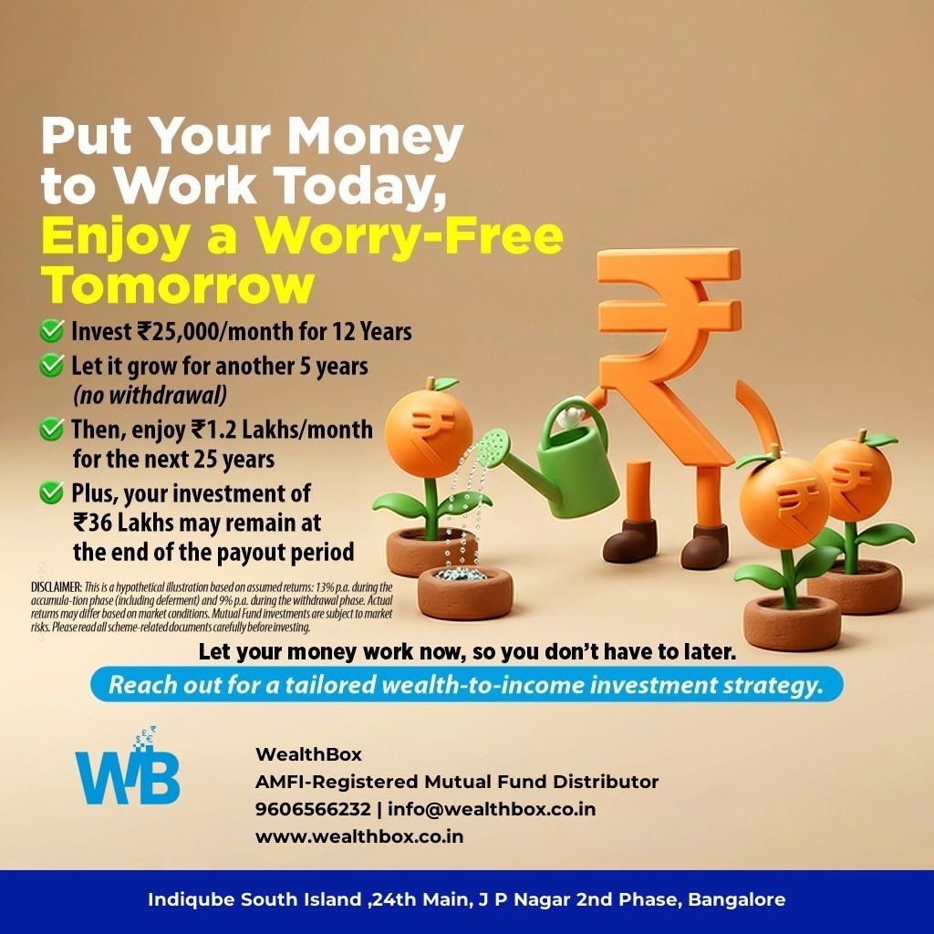 WealthBox_Off's tweet image. Make your money work today to enjoy a stress-free tomorrow!
Plan smart, invest consistently, and build a long-term income stream with WealthBox.

#MarketVolatility #SIP #MutualFunds #Investments #WealthBox #FinancialPlanning #SmartInvesting #WealthCreation #FutureReady